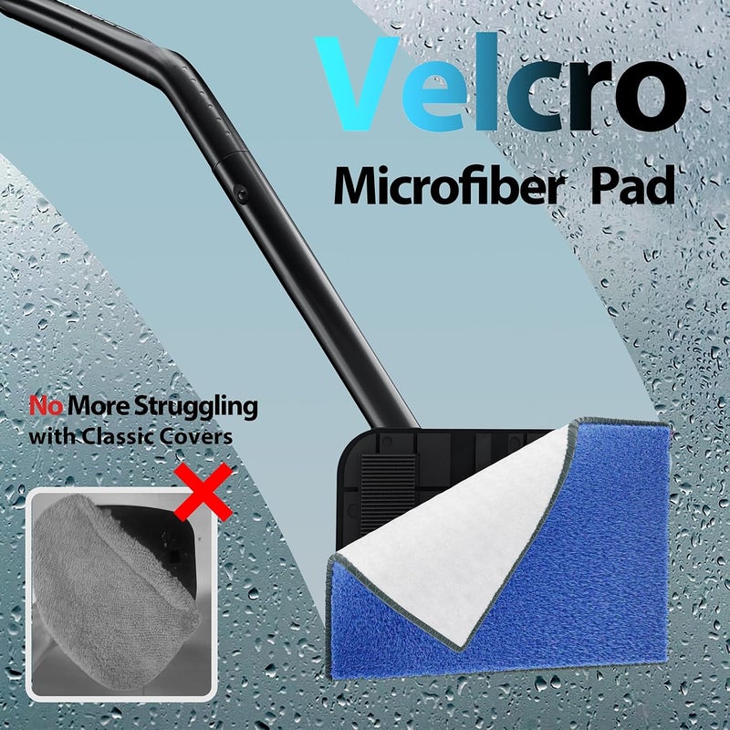 desin Car Windshield Cleaning Tool, Windshield Cleaner with 5 Washable and Reusable Microfiber Pads and Extendable Handle, for Auto Glass Wiper - Image 3